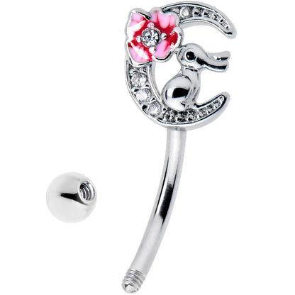 16G 5/16 Clear CZ Gem Rabbit On The Moon Pink Curved Eyebrow Ring