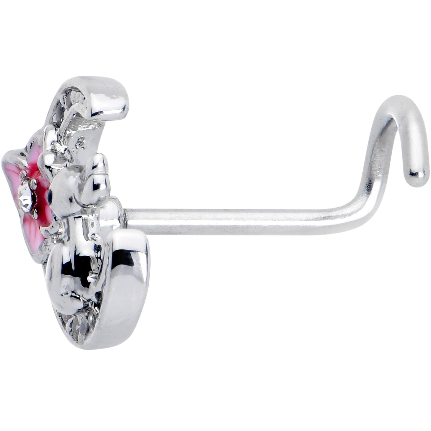 20G 7mm Clear CZ Gem Rabbit On The Moon Pink Left Side Nose Screw