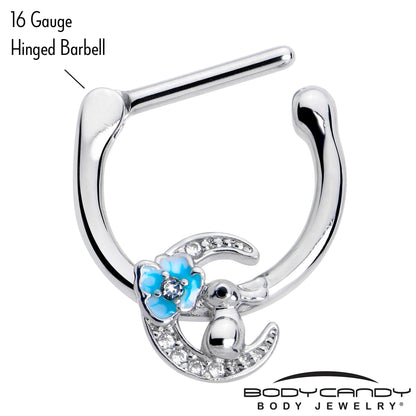 16G 5/16 Clear CZ Gem Rabbit On The Moon Blue Cartilage Clicker