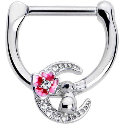 16G 5/16 Clear CZ Gem Rabbit On The Moon Pink Cartilage Clicker