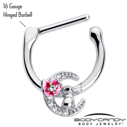 16G 5/16 Clear CZ Gem Rabbit On The Moon Pink Cartilage Clicker