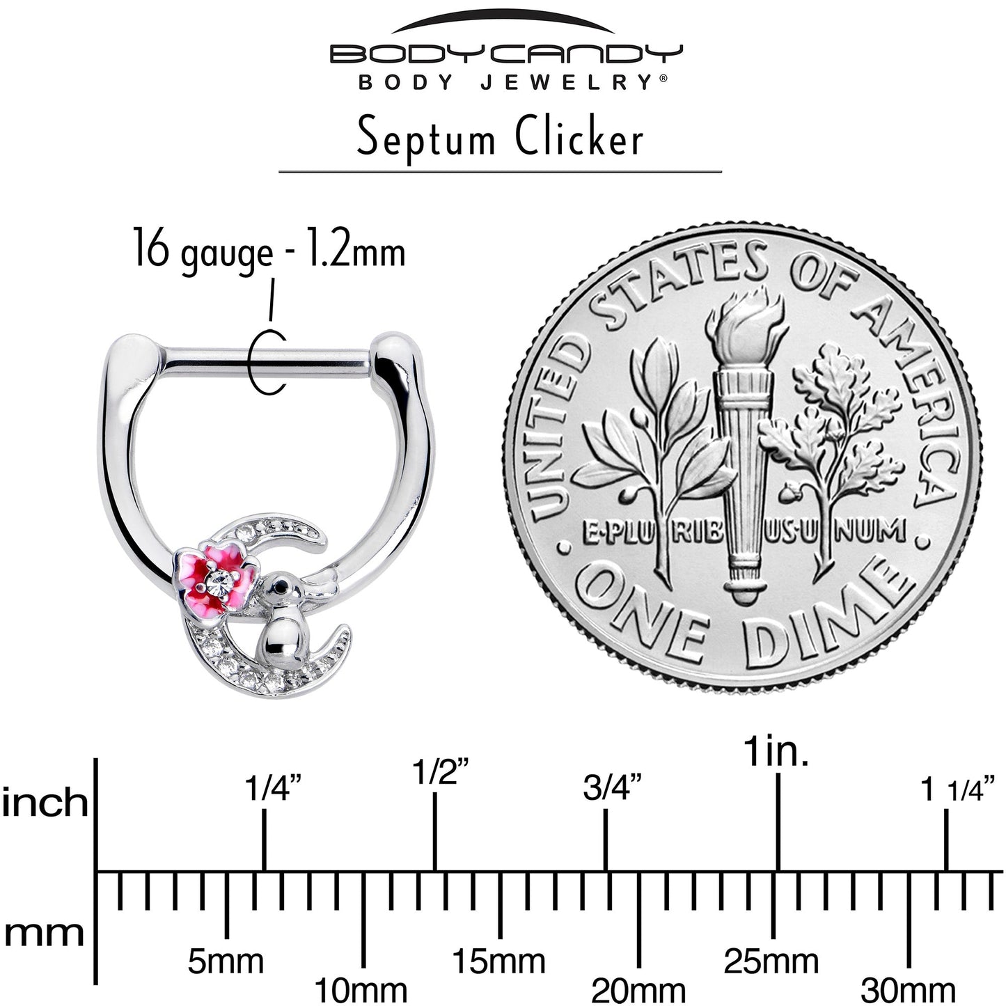 16G 5/16 Clear CZ Gem Rabbit On The Moon Pink Cartilage Clicker