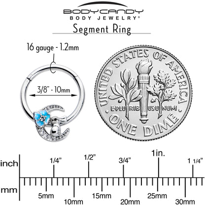 16G 3/8 Clear CZ Gem Rabbit On The Moon Blue Hinged Segment Ring