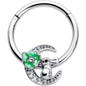 16G 3/8 Clear CZ Gem Rabbit On The Moon Green Hinged Segment Ring