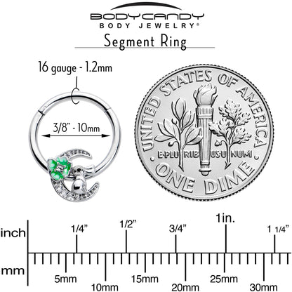 16G 3/8 Clear CZ Gem Rabbit On The Moon Green Hinged Segment Ring