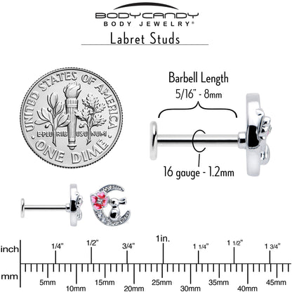 16G 5/16 Clear CZ Gem Rabbit Moon Pink Internally Threaded Labret