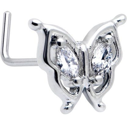 20G 7mm Clear Gem Fancy Fab Butterfly L Shape Nose Ring
