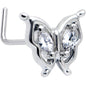 20G 7mm Clear Gem Fancy Fab Butterfly L Shape Nose Ring