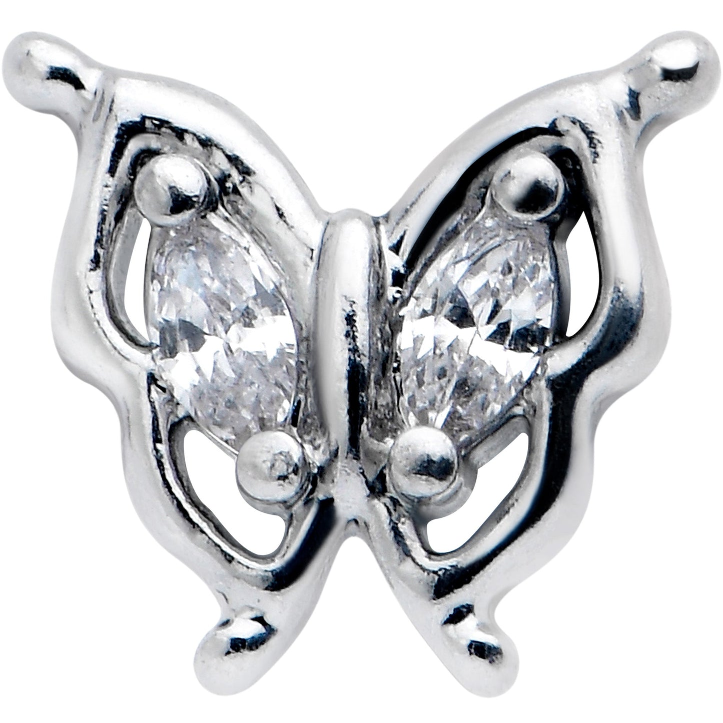 20G 7mm Clear Gem Fancy Fab Butterfly L Shape Nose Ring