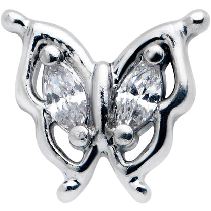 20G 7mm Clear Gem Fancy Fab Butterfly L Shape Nose Ring