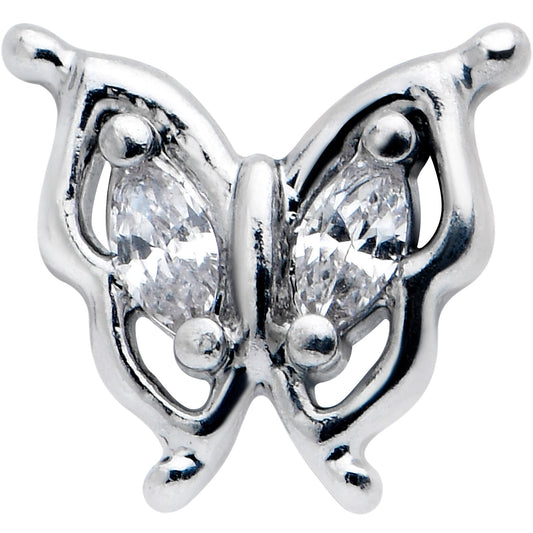 20G 7mm Clear Gem Fancy Fab Butterfly L Shape Nose Ring