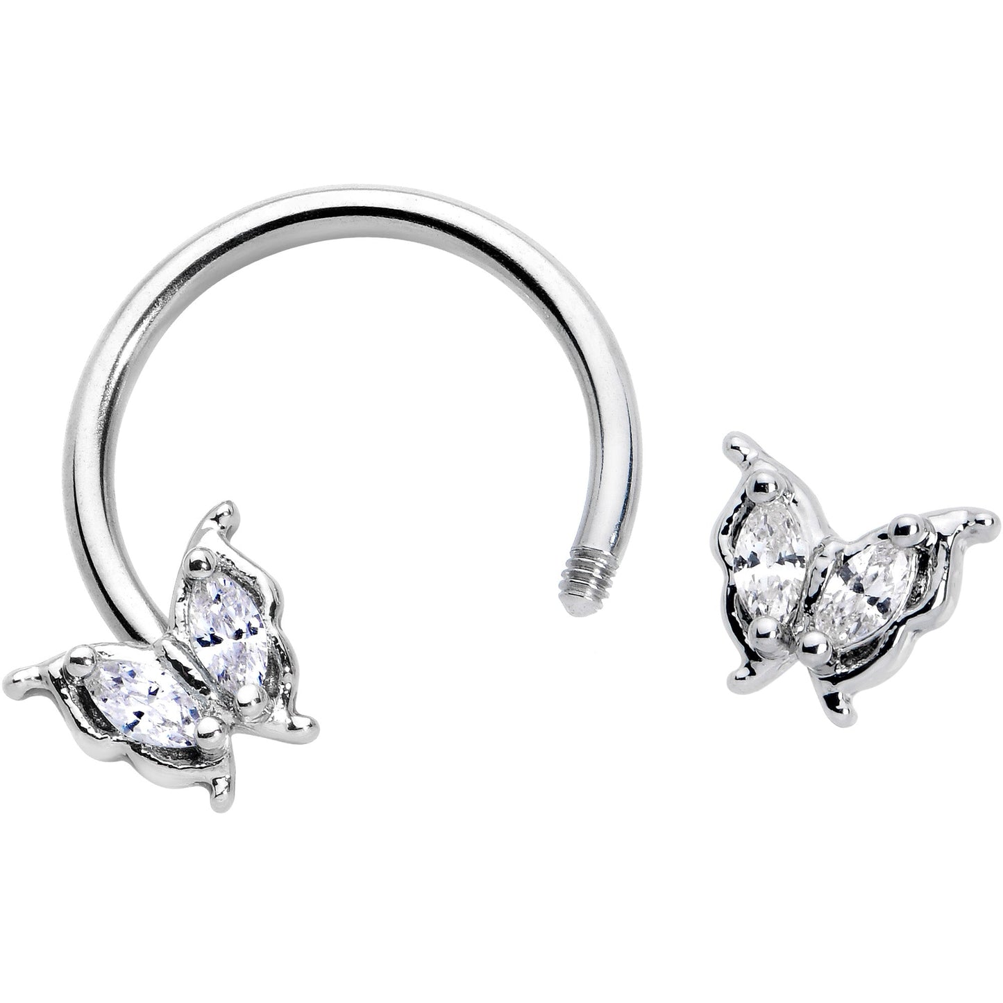 16G 3/8 Clear Gem Fancy Fab Butterfly Horseshoe Circular Barbell