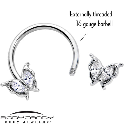 16G 3/8 Clear Gem Fancy Fab Butterfly Horseshoe Circular Barbell
