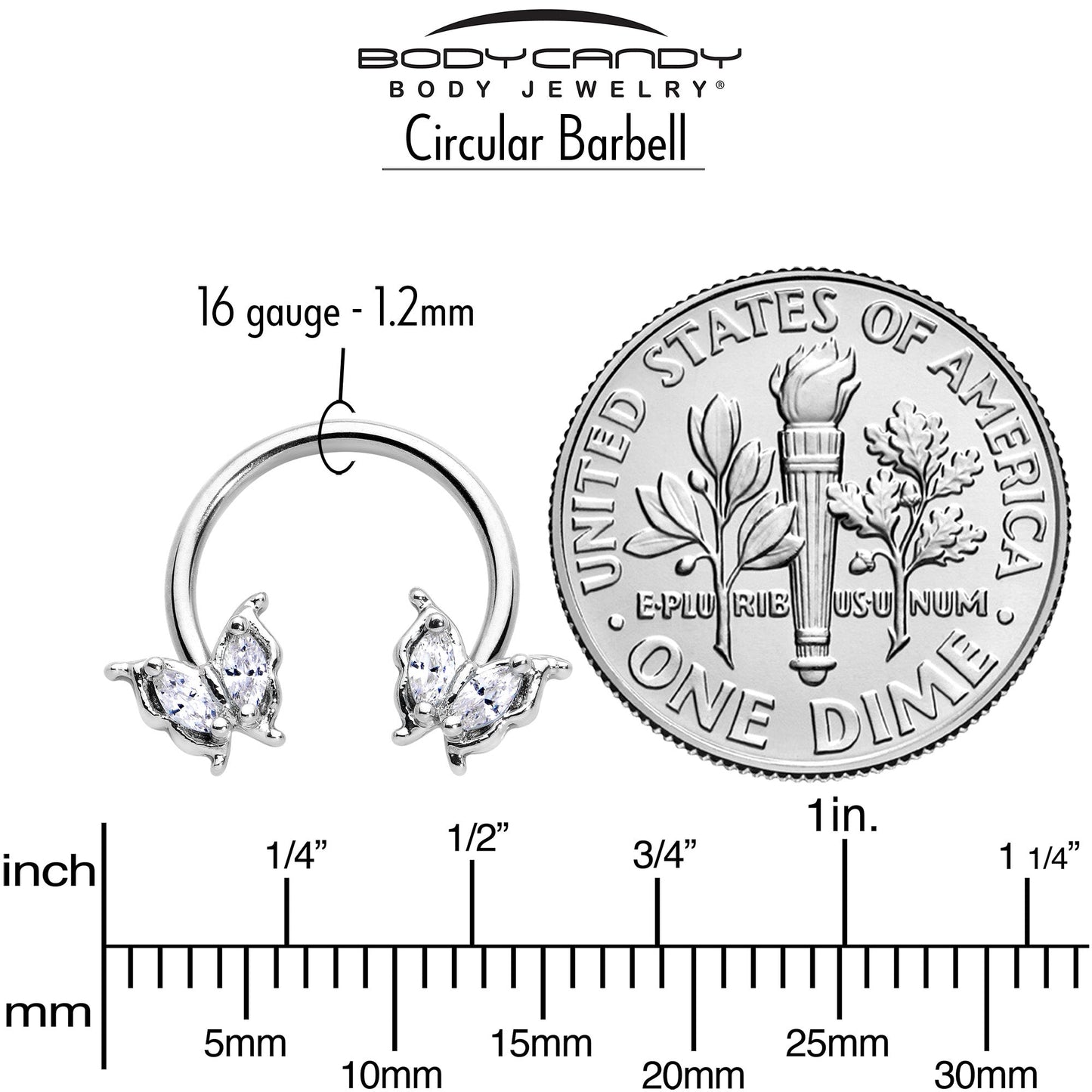 16G 3/8 Clear Gem Fancy Fab Butterfly Horseshoe Circular Barbell
