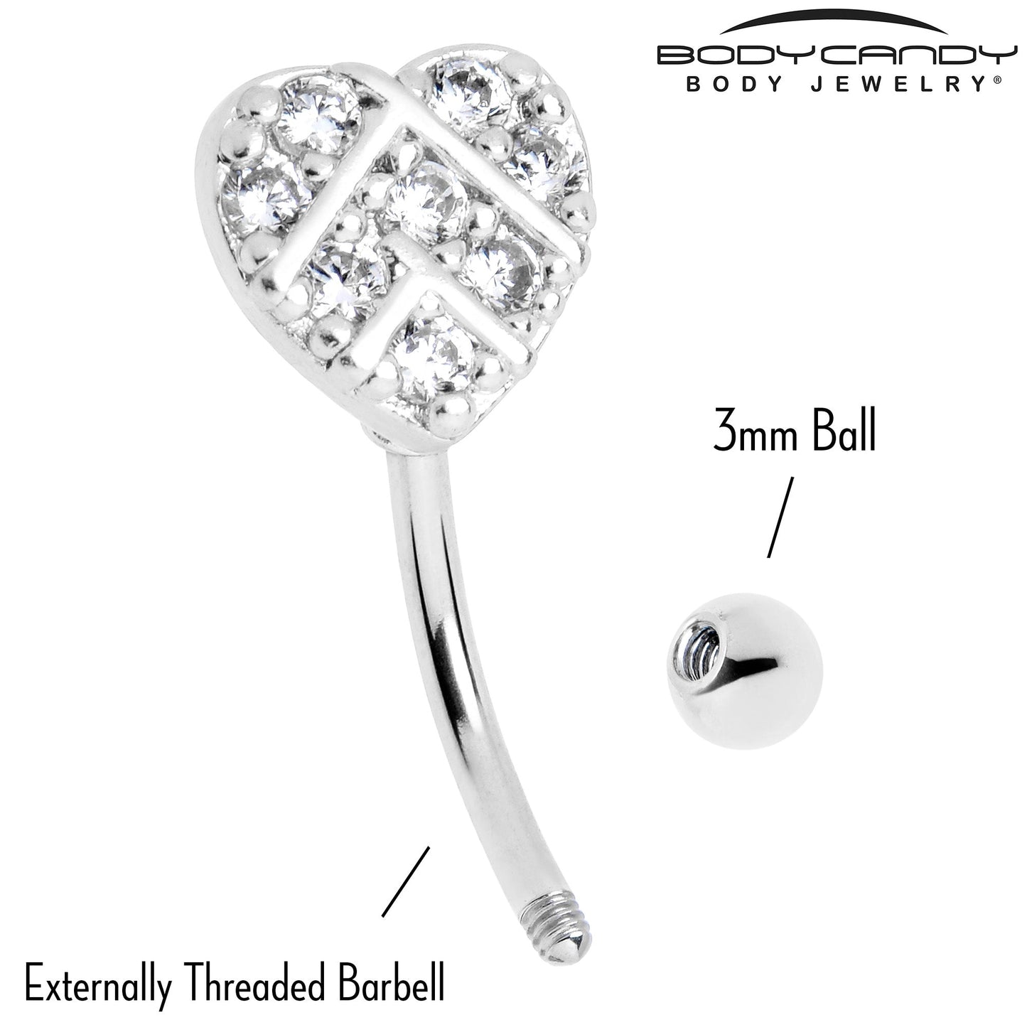 16G 5/16 Clear Gem Lattice Heart Curved Eyebrow Ring