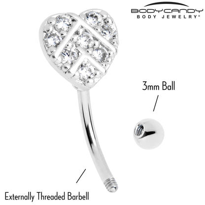 16G 5/16 Clear Gem Lattice Heart Curved Eyebrow Ring