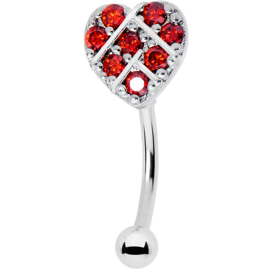 16G 5/16 Red Gem Lattice Heart Curved Eyebrow Ring