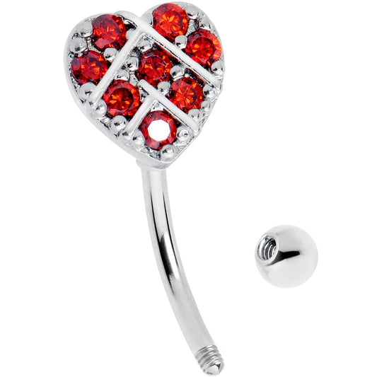 16G 5/16 Red Gem Lattice Heart Curved Eyebrow Ring
