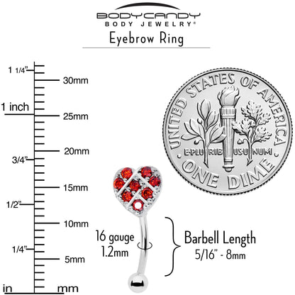 16G 5/16 Red Gem Lattice Heart Curved Eyebrow Ring