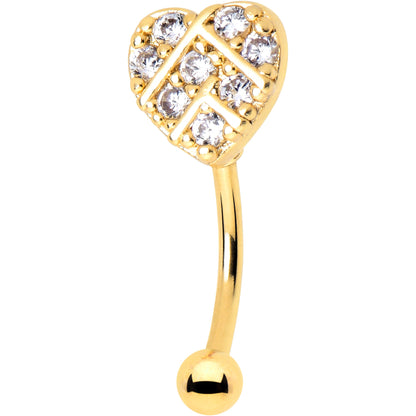 16G 5/16 Clear Gem Gold Tone Lattice Heart Curved Eyebrow Ring