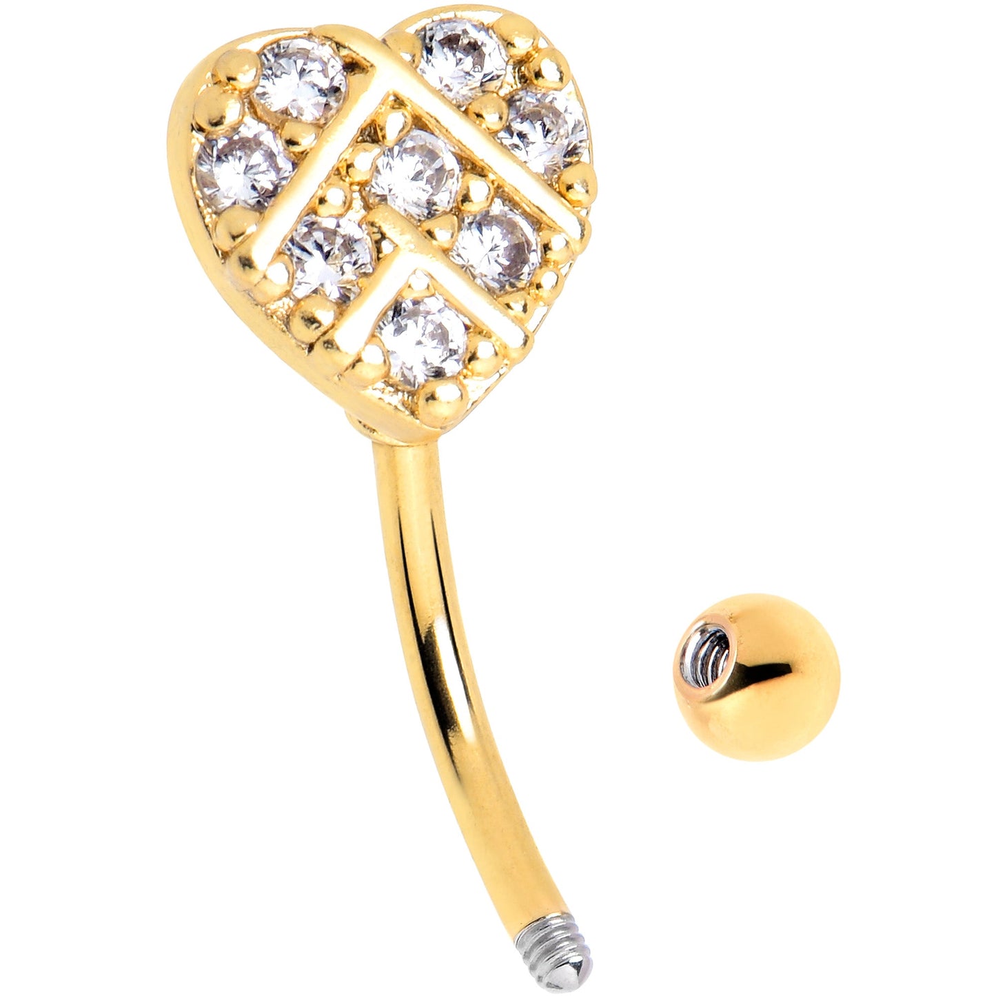 16G 5/16 Clear Gem Gold Tone Lattice Heart Curved Eyebrow Ring