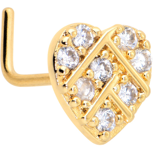 20G 7mm Clear Gem Gold Tone Lattice Heart L Shape Nose Ring
