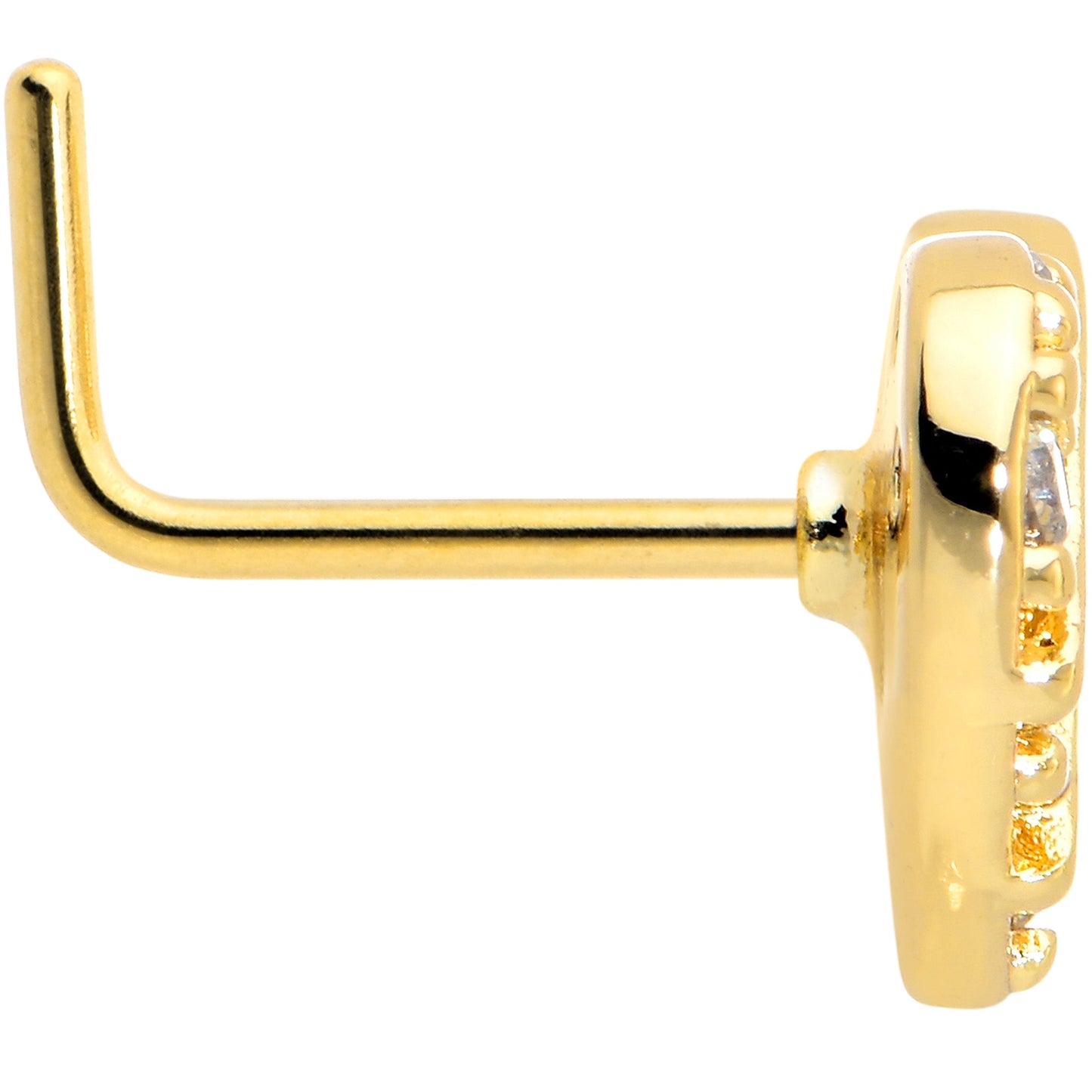 20G 7mm Clear Gem Gold Tone Lattice Heart L Shape Nose Ring