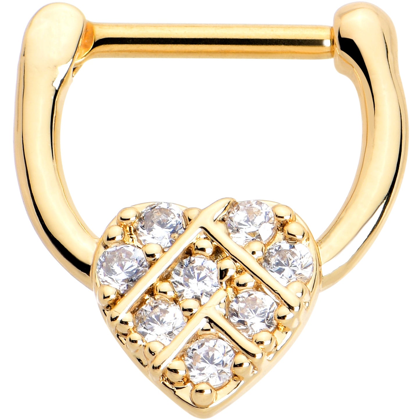 16G 5/16 Clear Gem Gold Tone Lattice Heart Cartilage Clicker