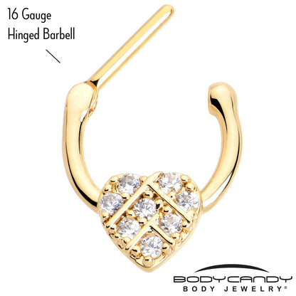 16G 5/16 Clear Gem Gold Tone Lattice Heart Cartilage Clicker