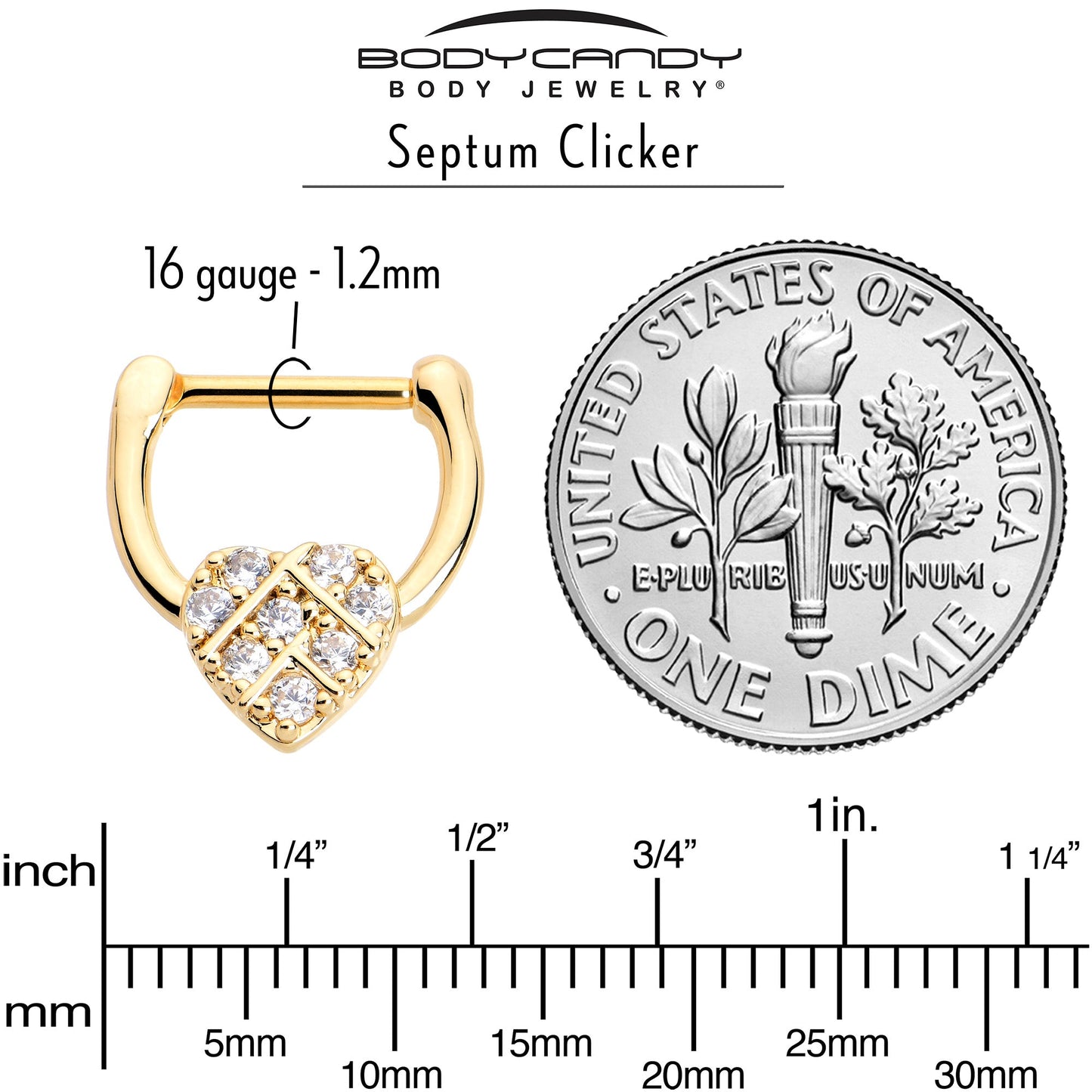 16G 5/16 Clear Gem Gold Tone Lattice Heart Cartilage Clicker