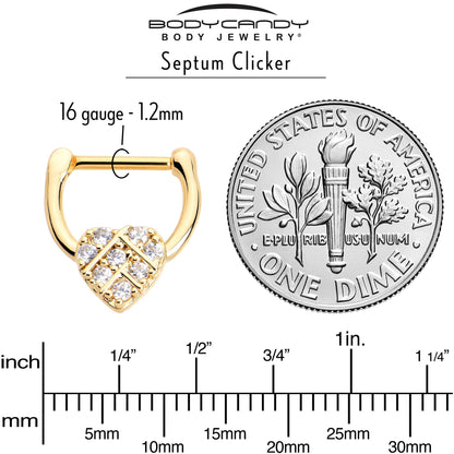 16G 5/16 Clear Gem Gold Tone Lattice Heart Cartilage Clicker