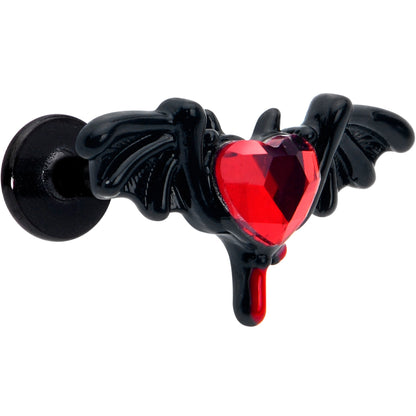 16G 5/16 Red Gem Black Bleeding Heart Bat Labret Monroe Tragus