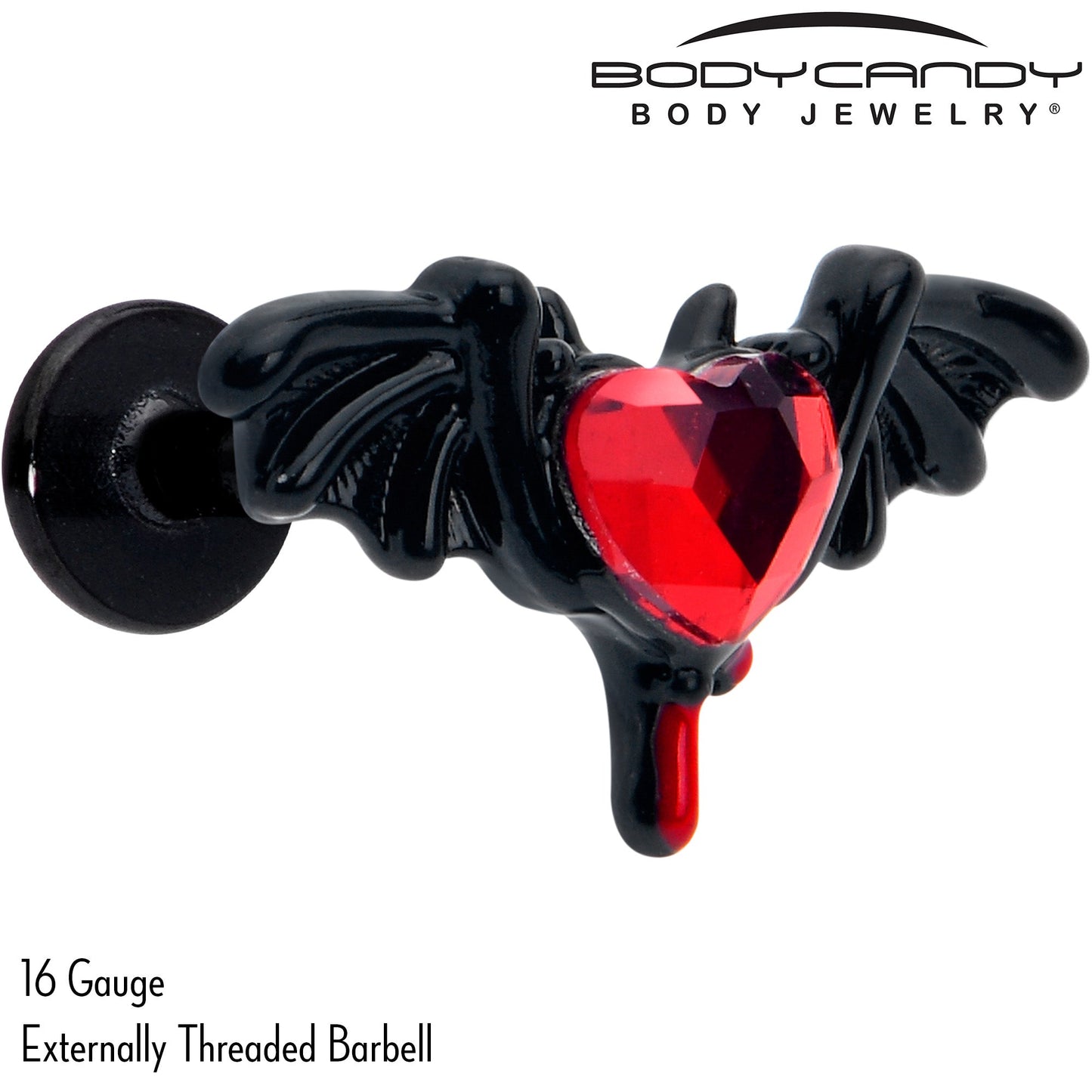 16G 5/16 Red Gem Black Bleeding Heart Bat Labret Monroe Tragus