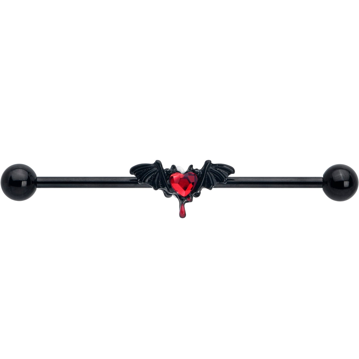 14G Red Gem Black Bleeding Heart Bat Industrial Barbell 38mm