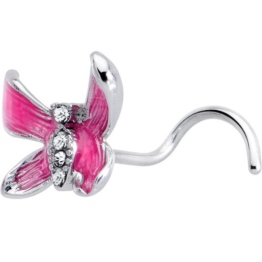 20G 7mm Clear Gem Chunky Butterfly Pink Left Side Nose Screw