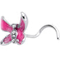 20G 7mm Clear Gem Chunky Butterfly Pink Left Side Nose Screw
