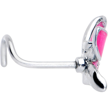 20G 7mm Clear Gem Chunky Butterfly Pink Left Side Nose Screw