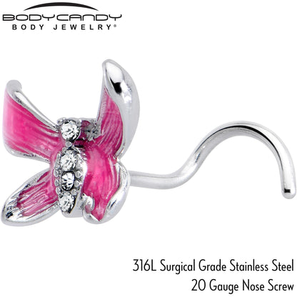 20G 7mm Clear Gem Chunky Butterfly Pink Left Side Nose Screw