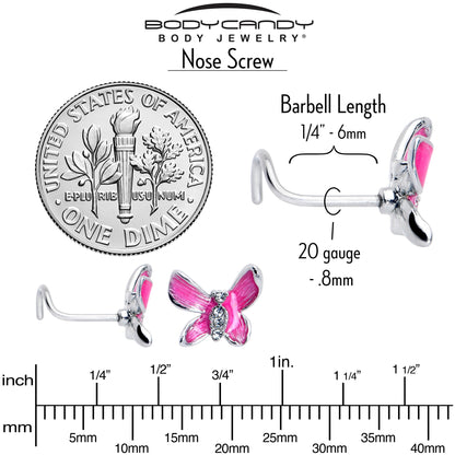 20G 7mm Clear Gem Chunky Butterfly Pink Left Side Nose Screw