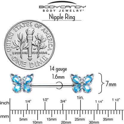 14G 9/16 Blue Gem Baroque Beauty Butterfly Barbell Nipple Ring Set