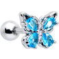 16G 1/4 Blue Gem Baroque Beauty Butterfly Cartilage Tragus Earring
