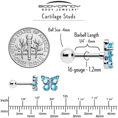 16G 1/4 Blue Gem Baroque Beauty Butterfly Cartilage Tragus Earring
