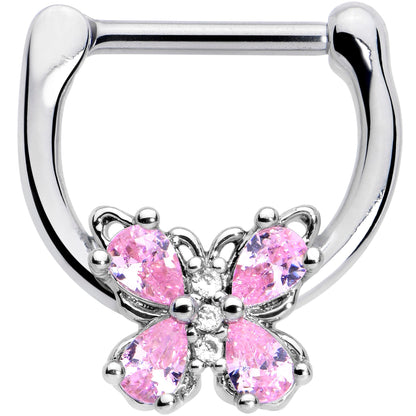 16G 5/16 Pink Gem Baroque Beauty Butterfly Cartilage Clicker