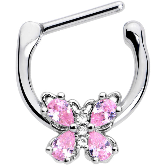 16G 5/16 Pink Gem Baroque Beauty Butterfly Cartilage Clicker