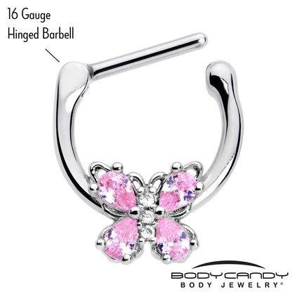 16G 5/16 Pink Gem Baroque Beauty Butterfly Cartilage Clicker