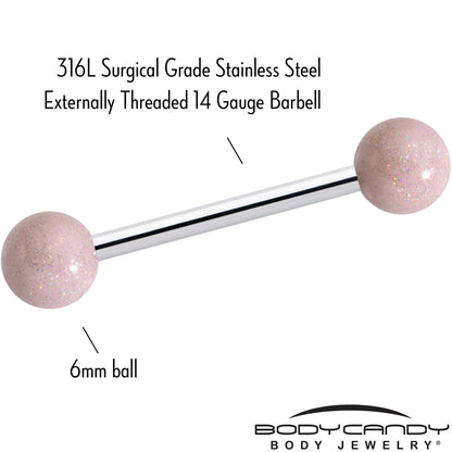 Pastel Shimmer Peach Ends Barbell Tongue Ring