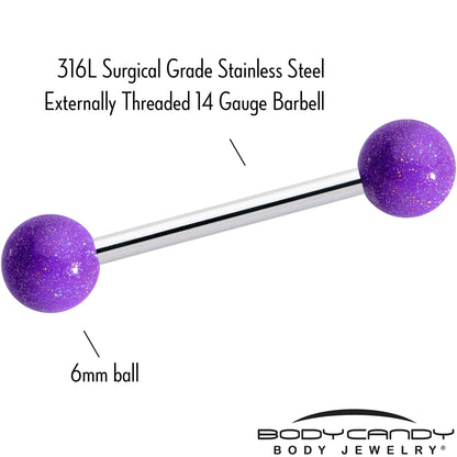 Pastel Shimmer Purple Ends Barbell Tongue Ring