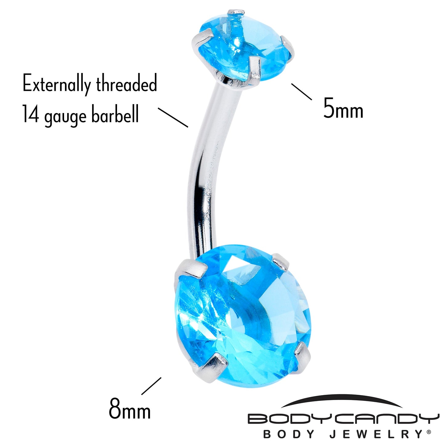 Topaz Blue Gem December Birthstone Double Mount Belly Ring