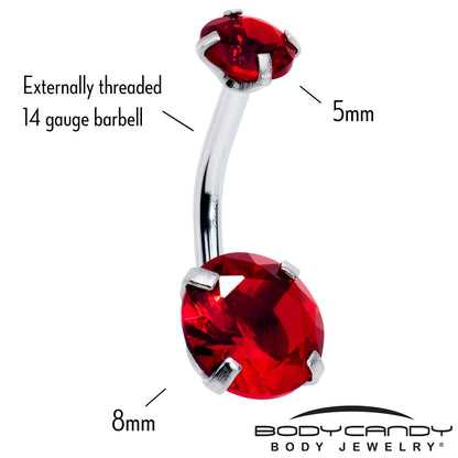 Deep Red Gem July Birthstone Double Mount Belly Ring