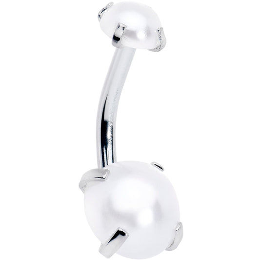 Opaque White Faux Pearl June Birthstone Double Mount Belly Ring